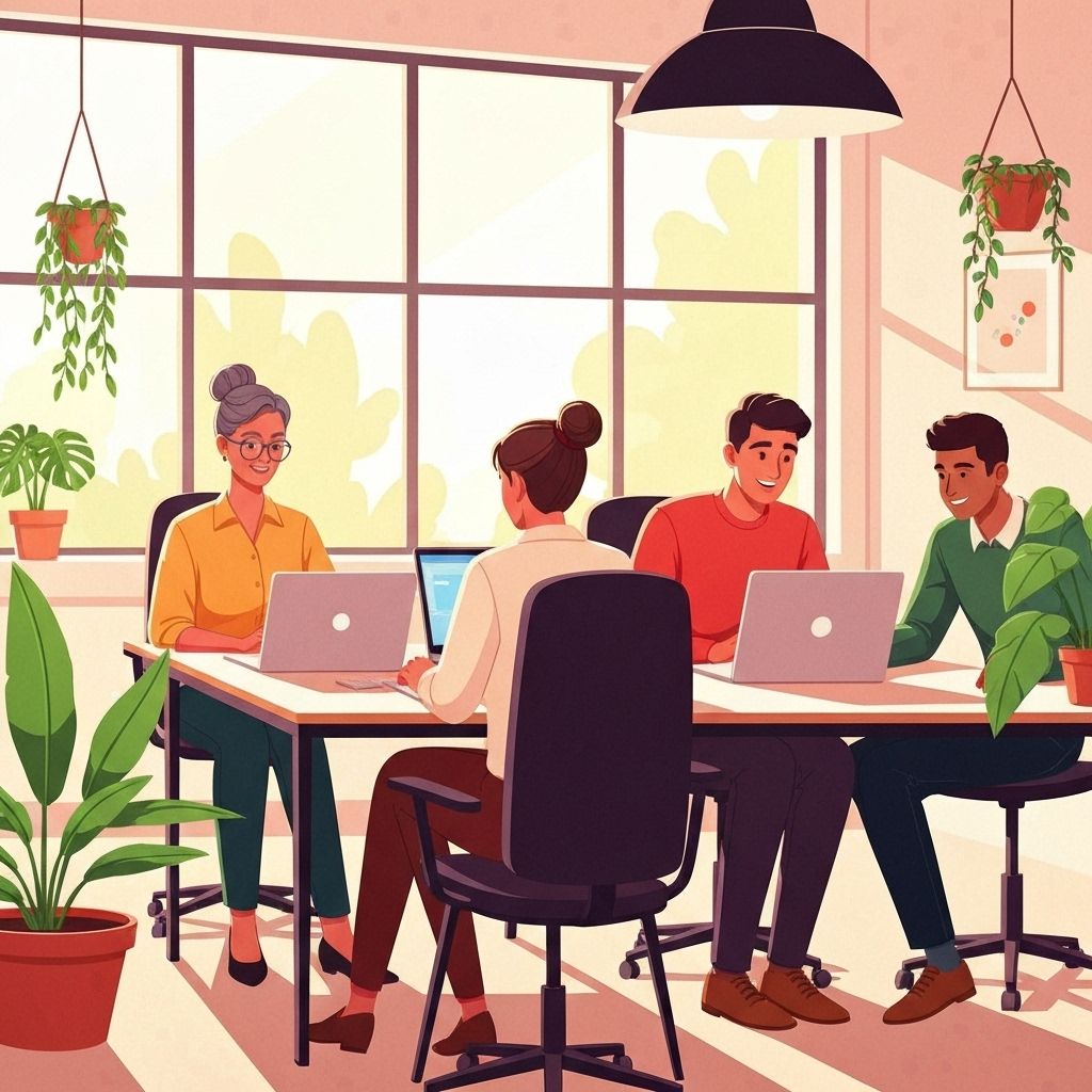 People working at desk with laptop